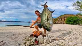 Solo survival (NO FOOD, NO WATER, NO SHELTER) Big Fish Catch Fillet and Cook