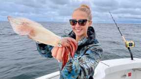Catching Squid Off The Dock! **No Boat Needed**  (catch, clean & cook)