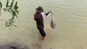 cast net fishing lake at field near my farm