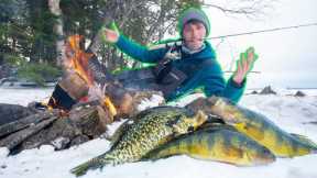 Backwoods CATCH N COOK On a Frozen Lake! (EASY Recipe)