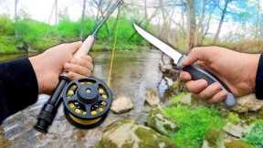 Eating the FIRST FISH that I CATCH!! (Catch and Cook) Creek Fishing