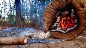 Cooking Fish INSIDE a Log! Catch Clean Cook