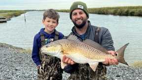 Catching BIG FISH From a PUBLIC ROAD | Redfish and Mullet Catch Clean Cook