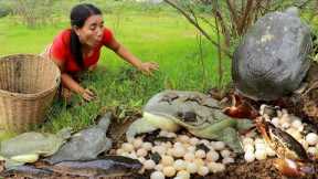 Top Adventure solo catching and cooking fish. Eggs turtle. Crab. for eating in forest