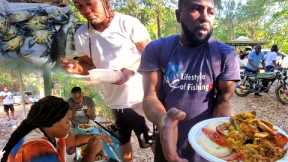 catch and clean outdoor cooking steamed 🐠 and curry 🦀 at a remote location