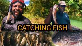 CATCHING FISH FOR OUR COOKOUT  AND COMPETING WITH @BoomFamily876  IT WAS SO HILARIOUS!!