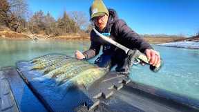 First Ice Fishing A Drying Cove For A SHORE LUNCH!!! - Catch, Clean, Cook