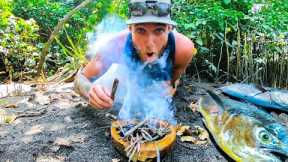 DOLPHIN fish (CATCH AND COOK) COOKING in a COCONUT