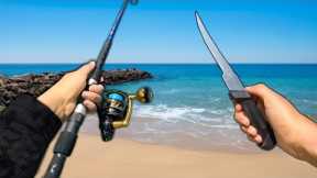Eating Whatever I Catch.. Fishing the JETTY and BEACH! (Catch and Cook)