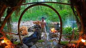 3 DAYS solo survival CAMPING. CATCH and COOK, Fishing. Giant MUSHROOM. Building BUSHCRAFT SHELTER