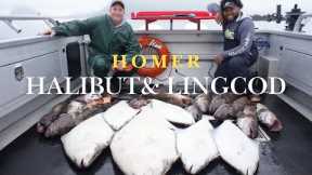 GIANT Alaskan halibut and lingcod fishing- Homer, Alaska