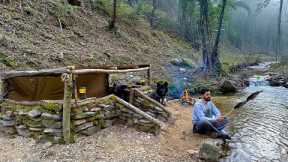 3 DAYS solo survival; Catch and Cook, Primitive Fishing. Bushcraft Shelter Camping