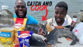 Blue Catfish Catch Clean and Cook!!! (Bank Fishing)