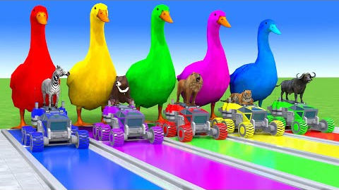 Long Slide Game With Cow Elephant Gorilla Hippopotamus Tiger - 3d Animal Game - Funny 3d Animals