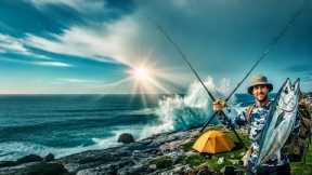 Solo Camping and Fishing in the ocean - Catch & Cook (ASMR)